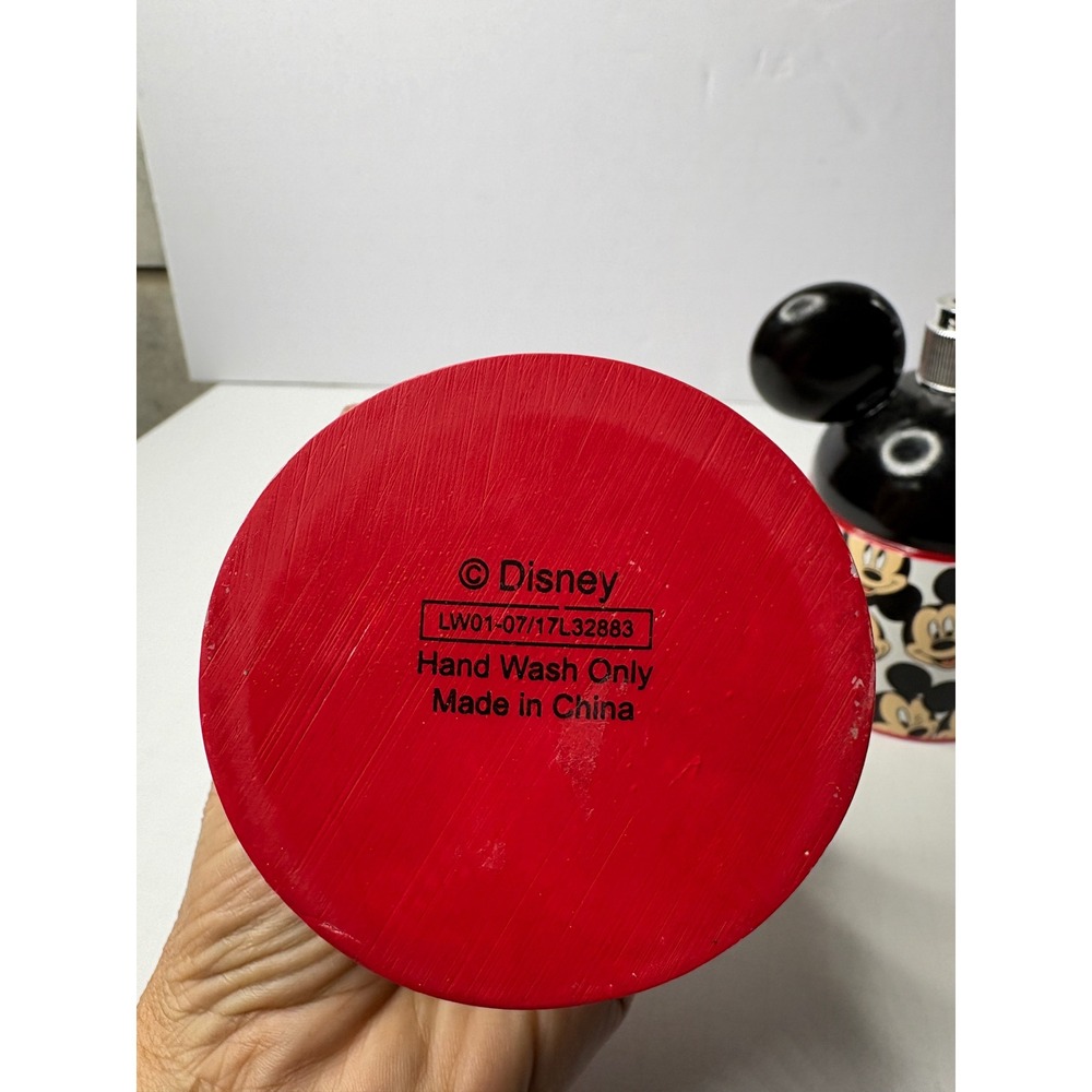 Disney Mickey Mouse Bathroom Set Soap Dispenser and Toothbrush Holder Red Black - Picture 5 of 6